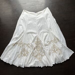 J. Peterman 100% Cotton White Maxi Skirt Size 12 Embroidered Lined Coastal Boho